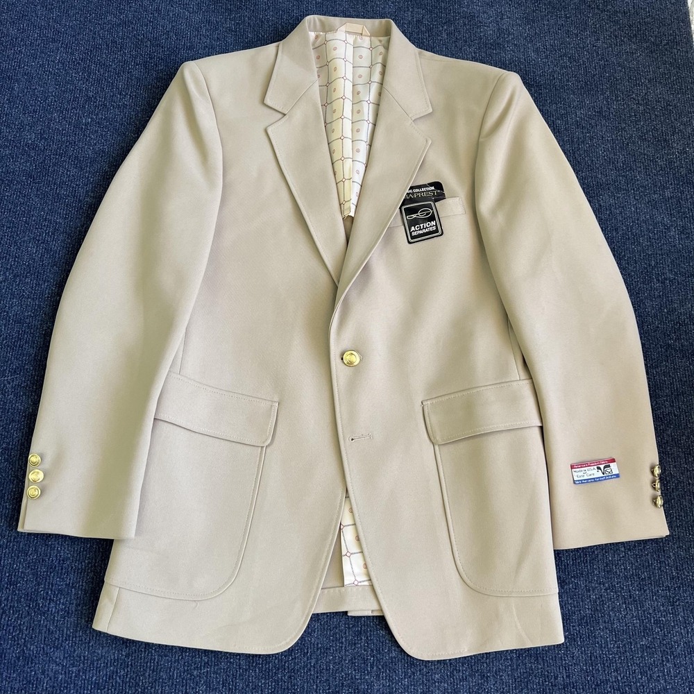 Vintage Perma-Prest Blazer Mens 40 Beige Polyester Two Button Sport Coat Jacket